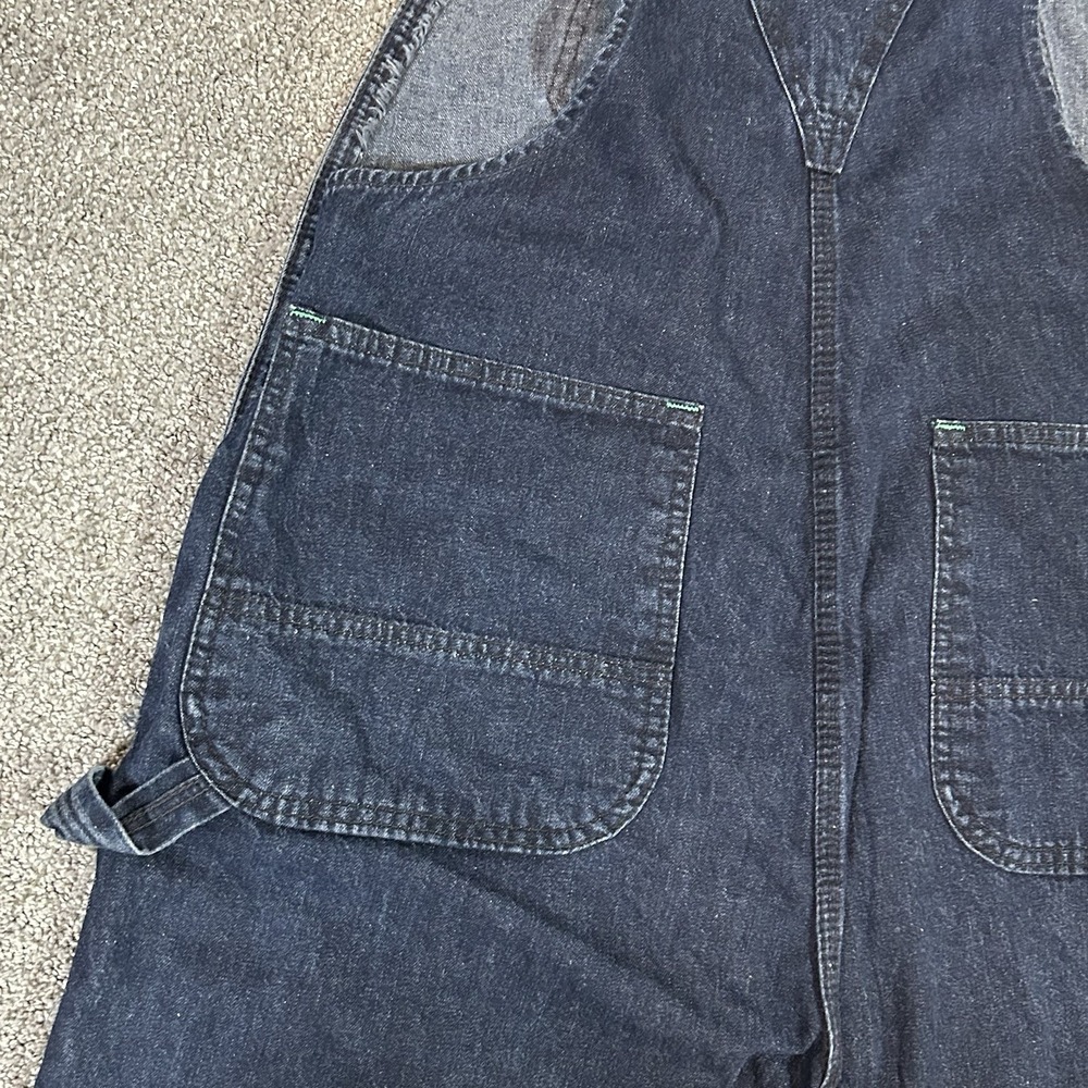 Liberty Overalls Men's 38x31 Dark Denim Bib Carpenter Green Stitch Zip Pocket - Picture 11 of 11